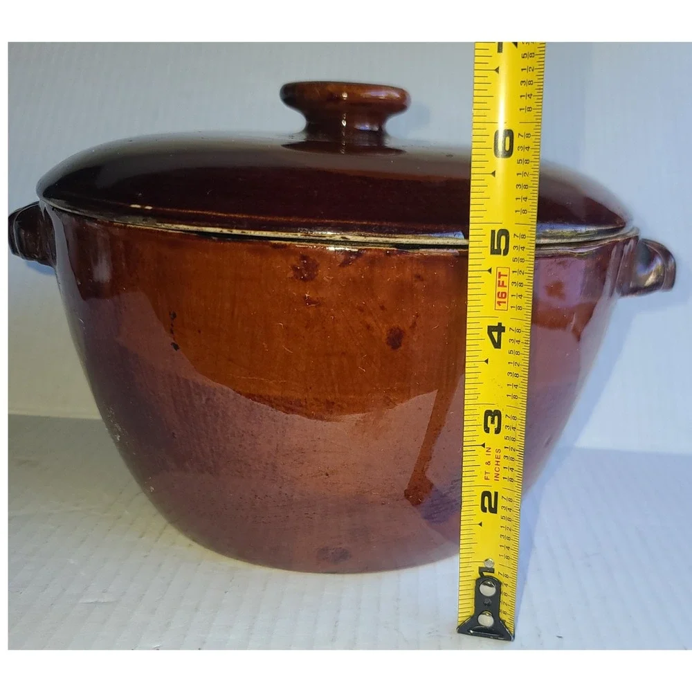 Vintage Old Hickory 3 Pc. Duchess‎ Brown Stoneware Pot, Lid and Strainer Insert